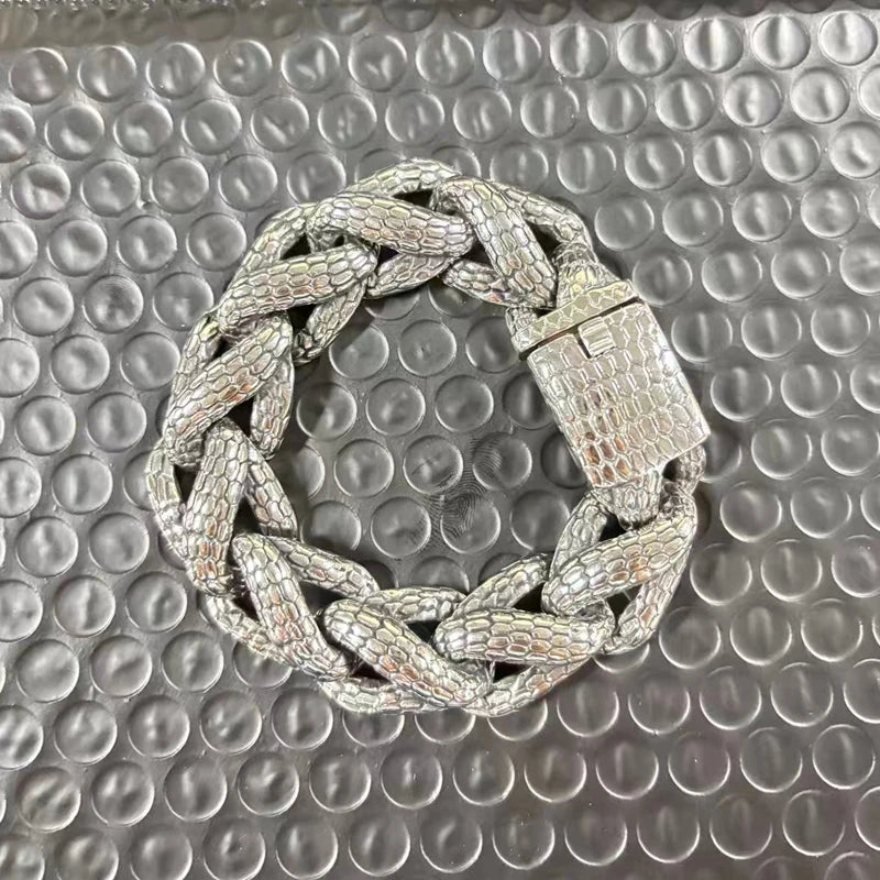 Kalen Snake Skin Cuban Link Men's Bracelet Punk Heavy Stainless Steel Motorcycle Jewelry Vintage Metal Accessory Gift
