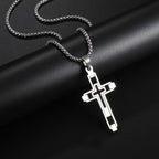 Templar Cross Round Medal Pendant Necklace — Stainless Steel