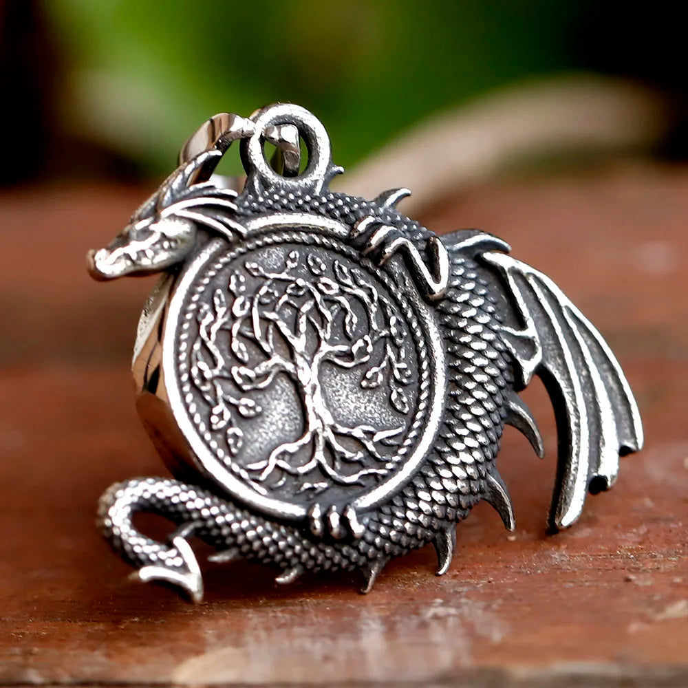 Viking Dragon Stainless Steel Pendant Necklace