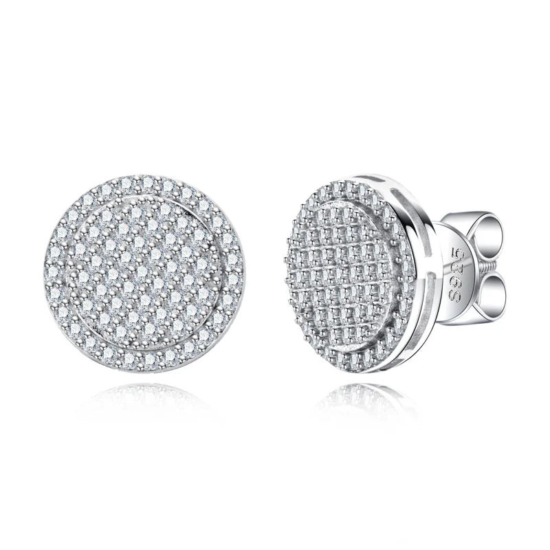Iced Out Round Stud Earrings — 925 Silver