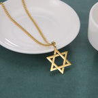 Amulet David Star Men Pendant Necklace Gold Color Kabbalah Jewish Charms Judaica Israel Religious Symbols Supernatural Jewelry
