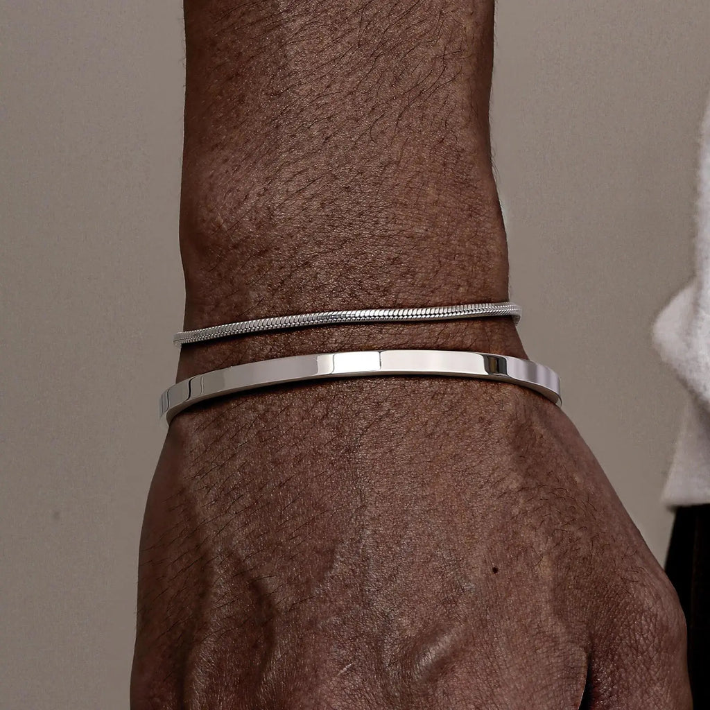 Minimal Chain Link Cuff Bracelet Set — Stainless Steel