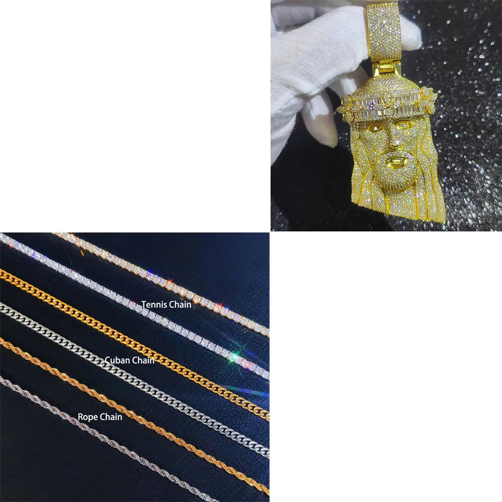 Crown Jesus Pendant Necklace Iced Out