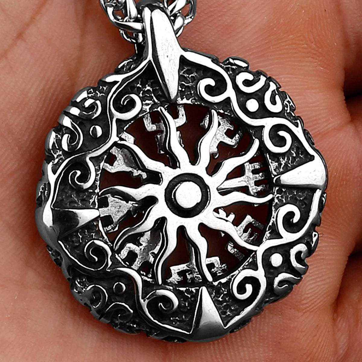 Viking Rune Hollow Amulet Pendant — Stainless Steel