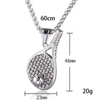 Silver Tennis Racket Pendant Necklace Stainless Steel