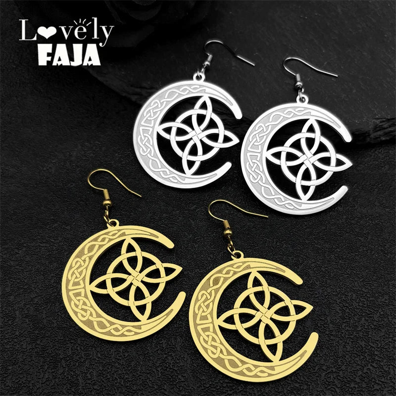 Celtic Gold Earrings Crescent Moon Witch's Knot