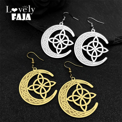 Celtic Gold Earrings Crescent Moon Witch's Knot