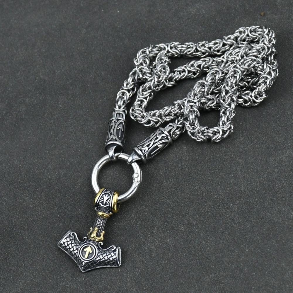 Viking amulet Jewelry Nordic viking rune with thor hammer pendant necklace with stainless steel -king chain