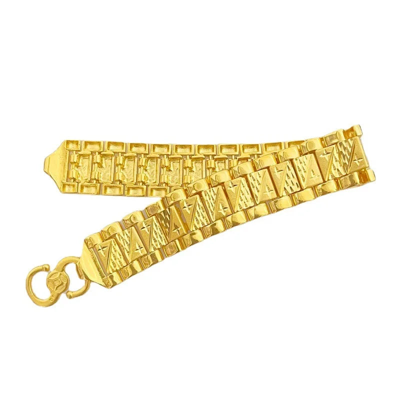 Luxury 9999 24K real gold jewelry men's hand-row bracelet board hand jewelry fashion trend
