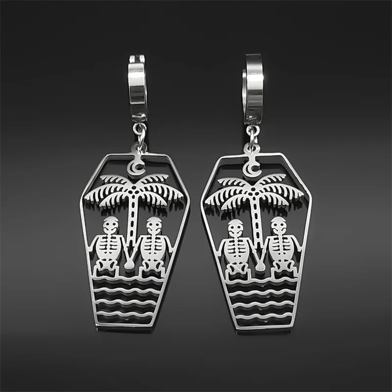 Skull Steel Earrings Dark Punk Coffin Hand Hoop