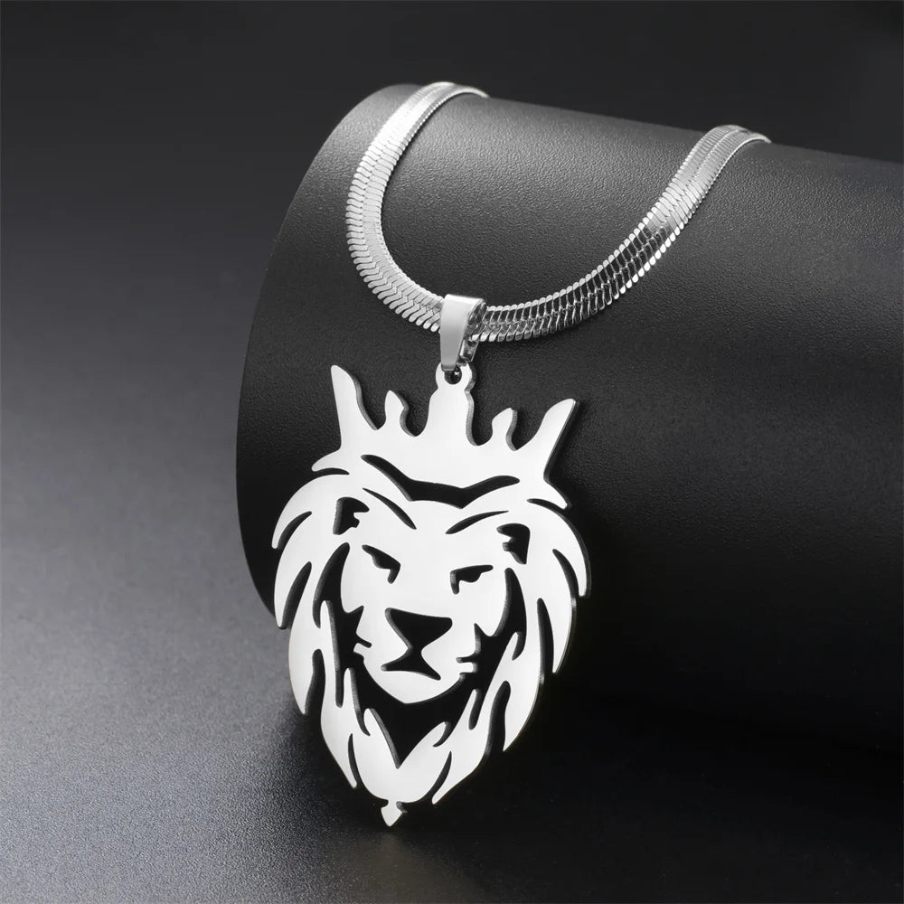 Crown Lion King Snake Chain Pendant — Stainless Steel