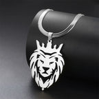 Crown Lion King Snake Chain Pendant — Stainless Steel
