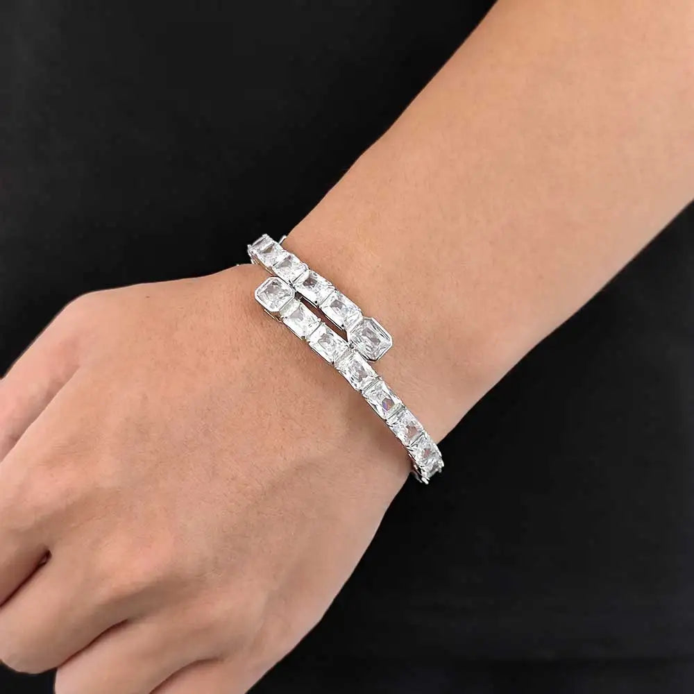 Iced Out Rectangle Bracelet Stainless Steel CZ