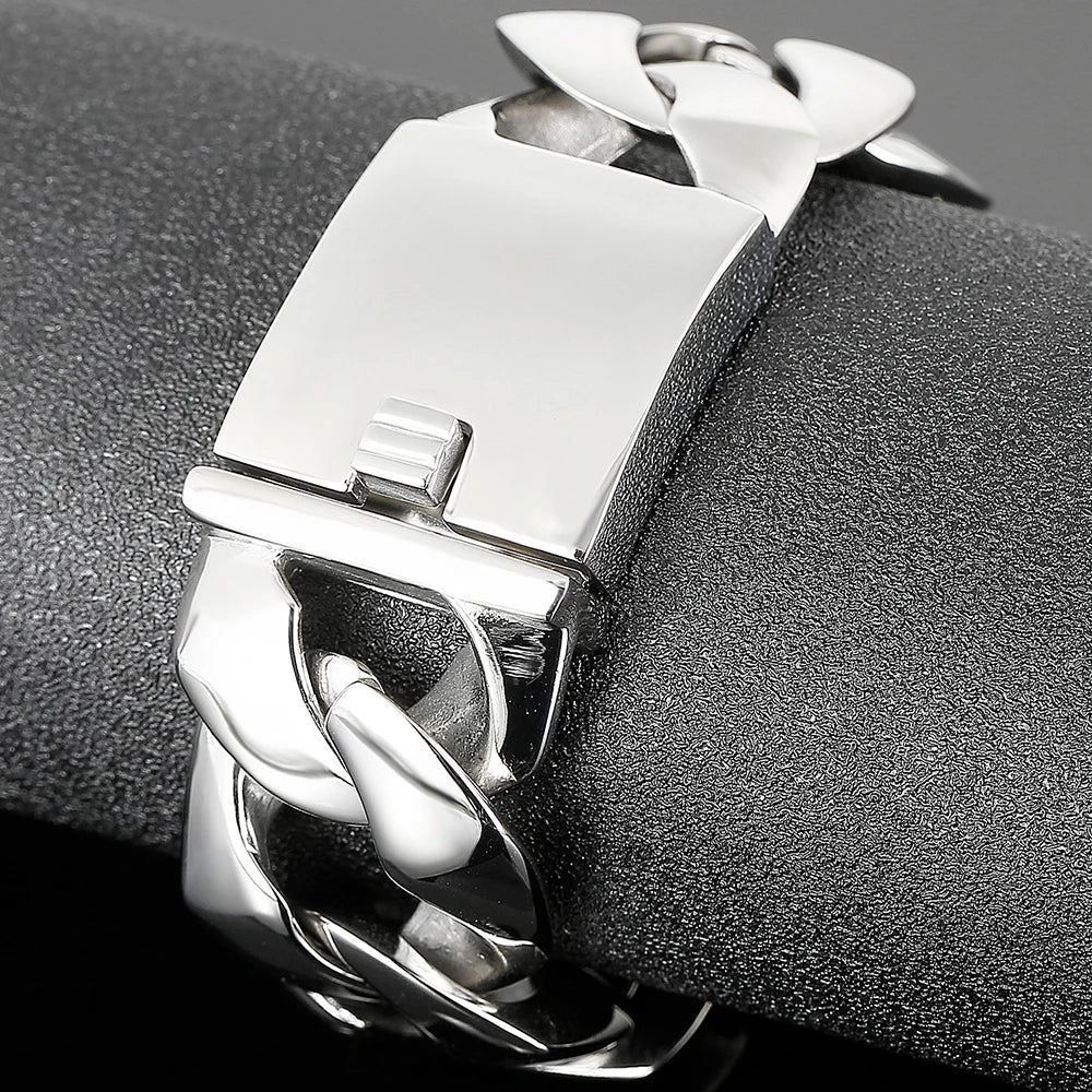 Cool 31MM Hip Hop Cuban Chain Bracelet Men's High Polished Solid Stainless Steel Jewelry Gift Logo Laser Engraving