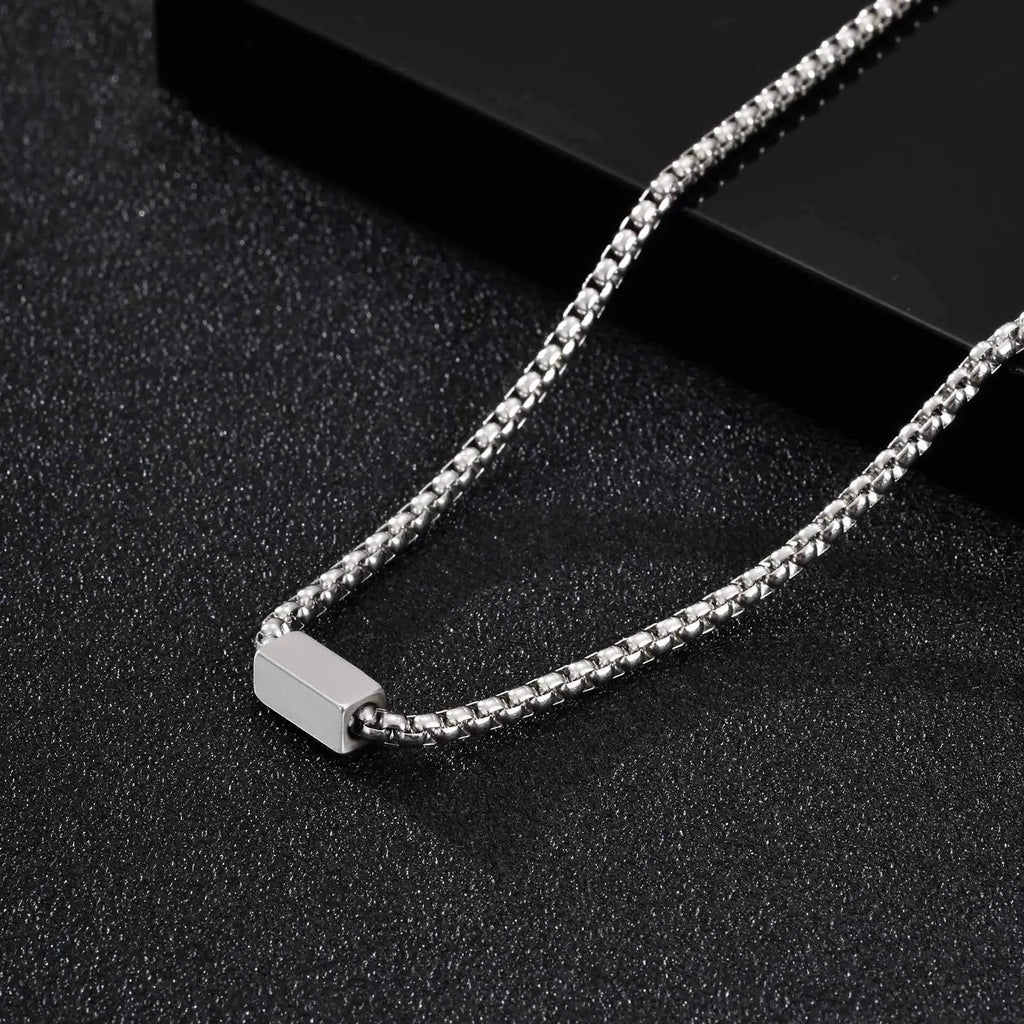 Letter Box Chain Pendant Necklace — Stainless Steel