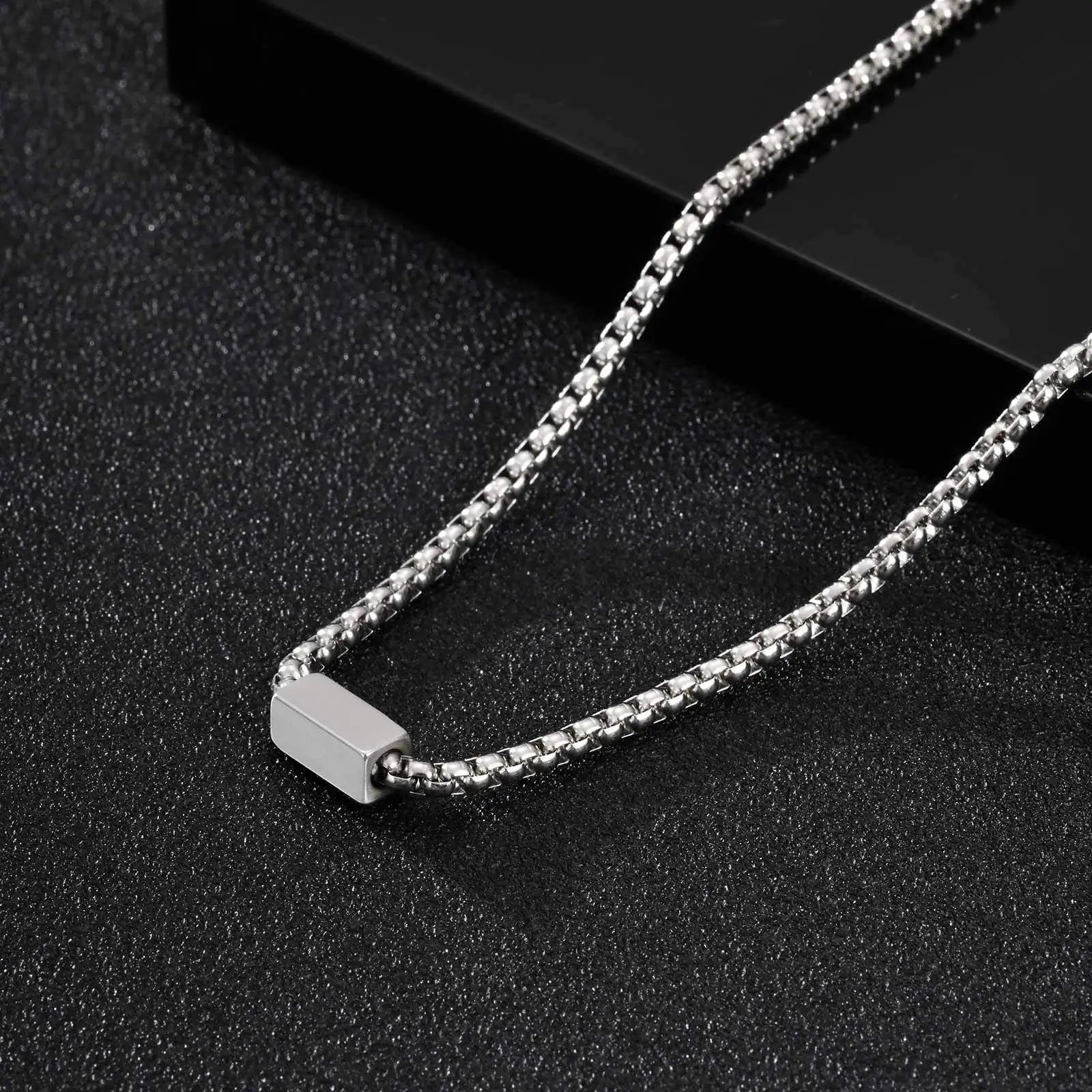 Letter Box Chain Pendant Necklace — Stainless Steel