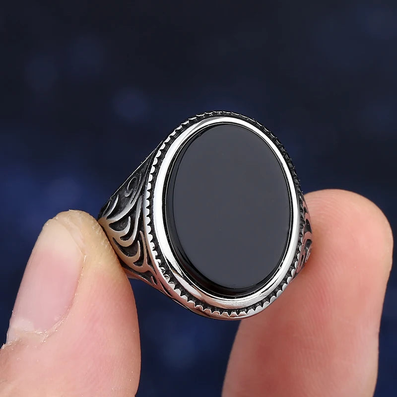 New Fashion Turkey Retro Ring Geometric Black Zircon Stone For Anniversary Party Wedding Men's Anels Totem Luxury Jewelry
