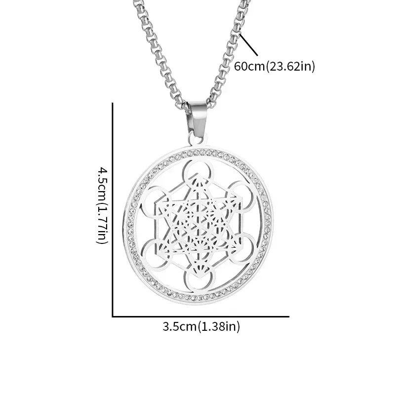 Stainless Steel Solomon Flower of Life Chakra Spirituality Necklace Archangel Sacred Geometry Metatron Pendant Jewelry Men Women