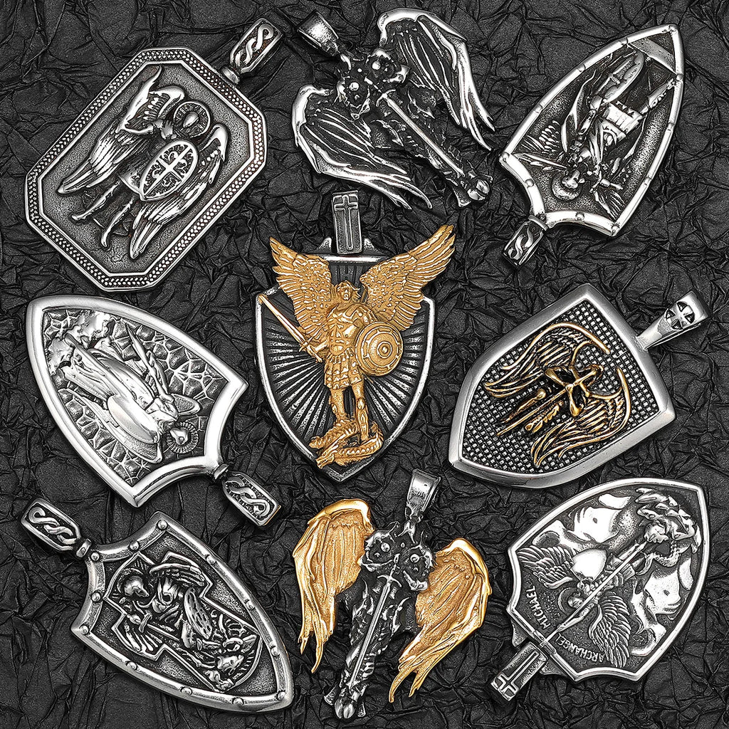 Arch Angel St.Michael Cross Wing Stainless Steel Men Necklaces Pendant Chain Amulet For Women Fashion Jewelry Gift