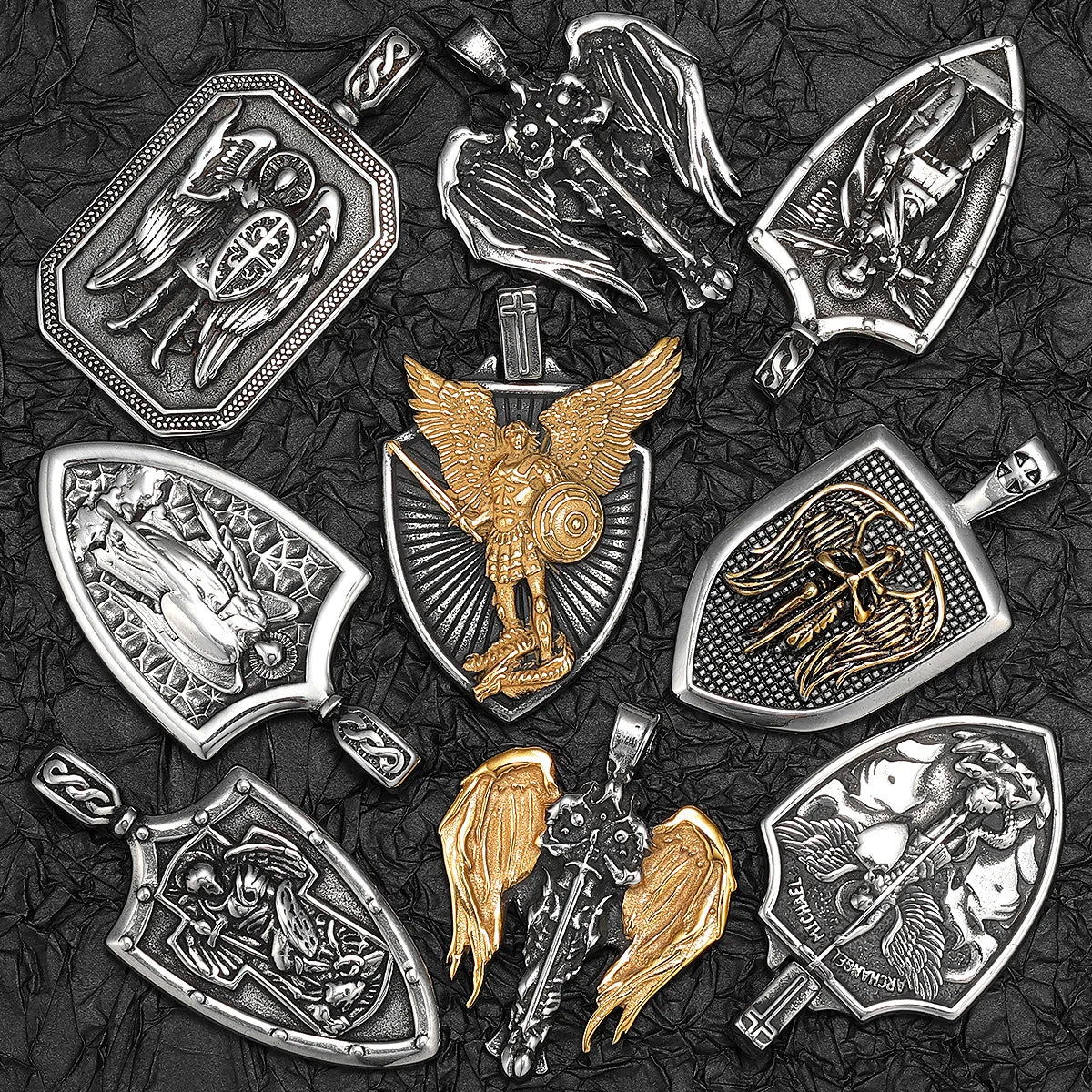 Arch Angel St.Michael Cross Wing Stainless Steel Men Necklaces Pendant Chain Amulet For Women Fashion Jewelry Gift