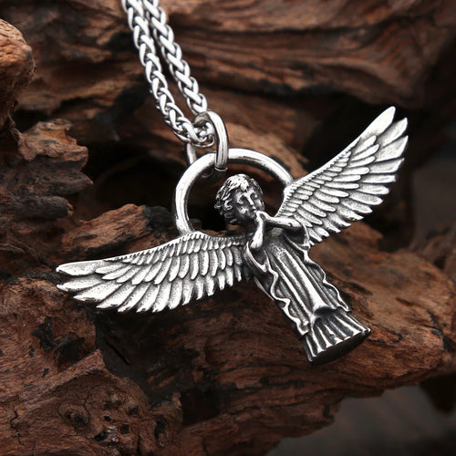 Angel Wings Steel Pendant Vintage Praying Hand