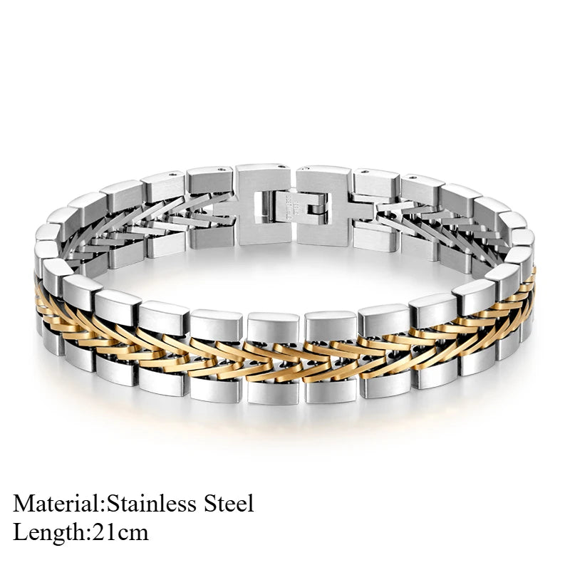 Loe | Men Stainless Steel Punk Bracelet Fashion Boy Watchband Gold Plated Hip Hop Jewelry New Design