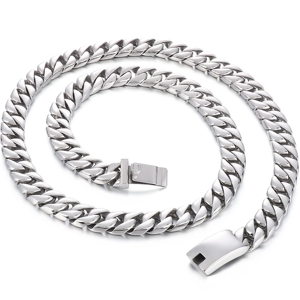 High Polished Stainless Steel Jewelry Accessories 12MM Wide Men Cuban Chains Necklaces Choker Neck Necklace For Man