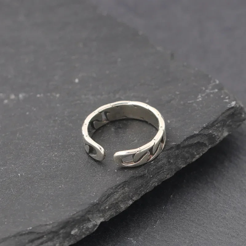 Retro Light Chaser Ring Men Trendy Personalized Index Finger Tail Ring Korean Fashion Woven Twist Letter Open