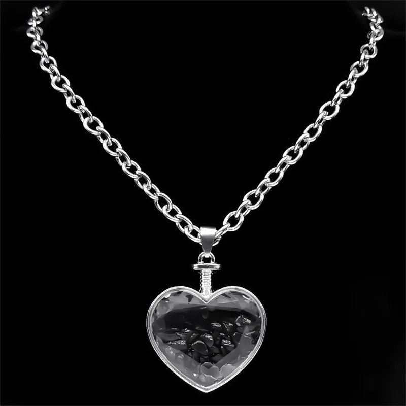 Gothic Heart Silver Pendant Punk Crystal Y2k Nzzz369-1