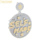 Iced Out Self Made Pendant Necklace Big Silver Color Cubic Zirconia CZ Heavy Chunky Letter Round Star Charm Hip Hop