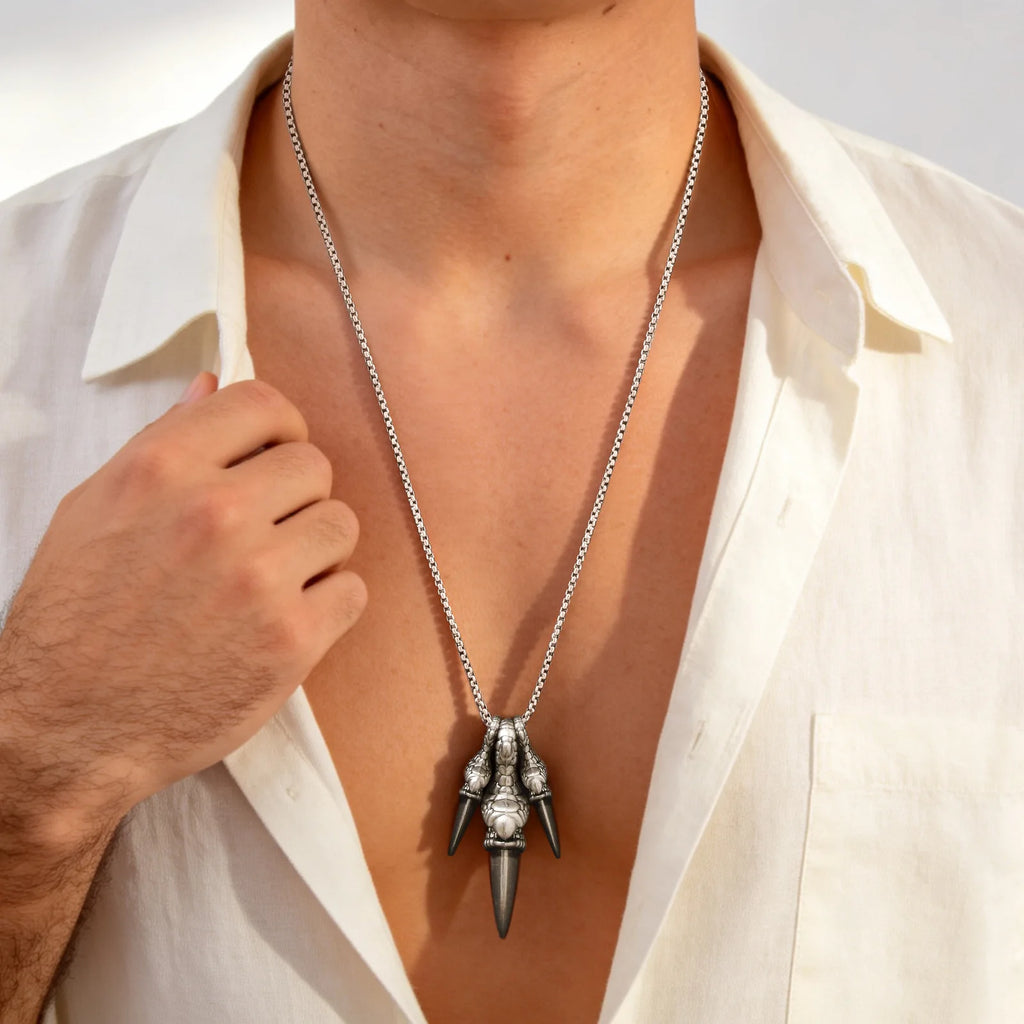 Vnox Men's Metal Dragon Claw Pendant Necklace Punk Rock Hip Hop Box Chain Party Halloween Jewelry Gift for Father Husband Son