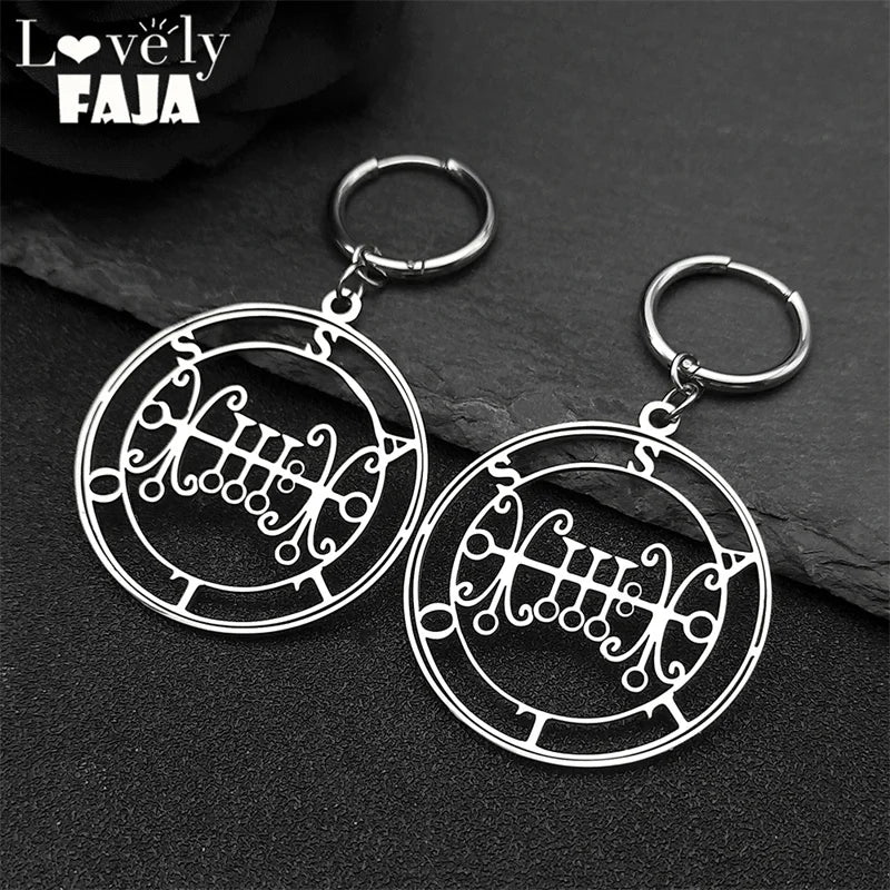 Baphomet Steel Earrings Seal Sallos Hoop Hollow