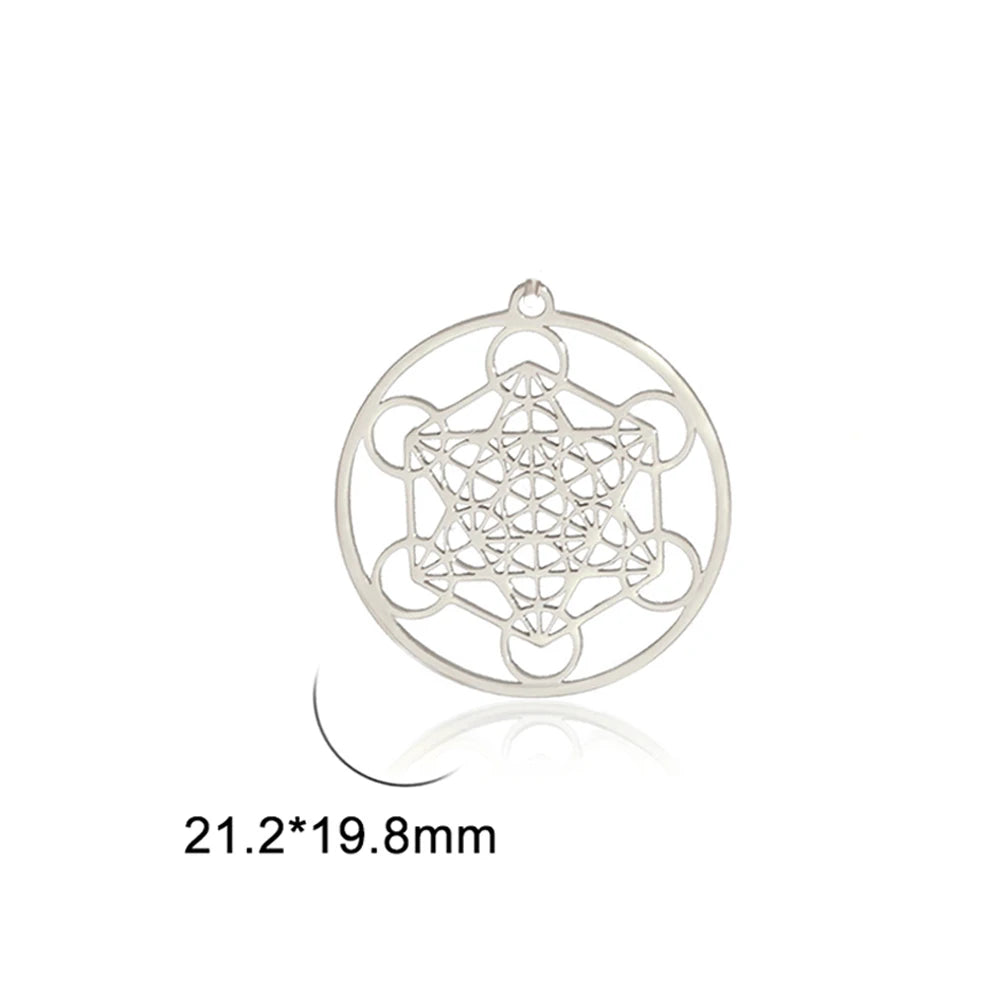 LIKGREAT Archangel Metatron Cube Pendant for Necklace Jewelry Making Stainless Steel Charm DIY Amulet Kabbalistic Tree of Life