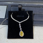 Luxury Solid Platinum PT950 Women's Ice Flower Cut Drops Diamond Pendant Necklace
