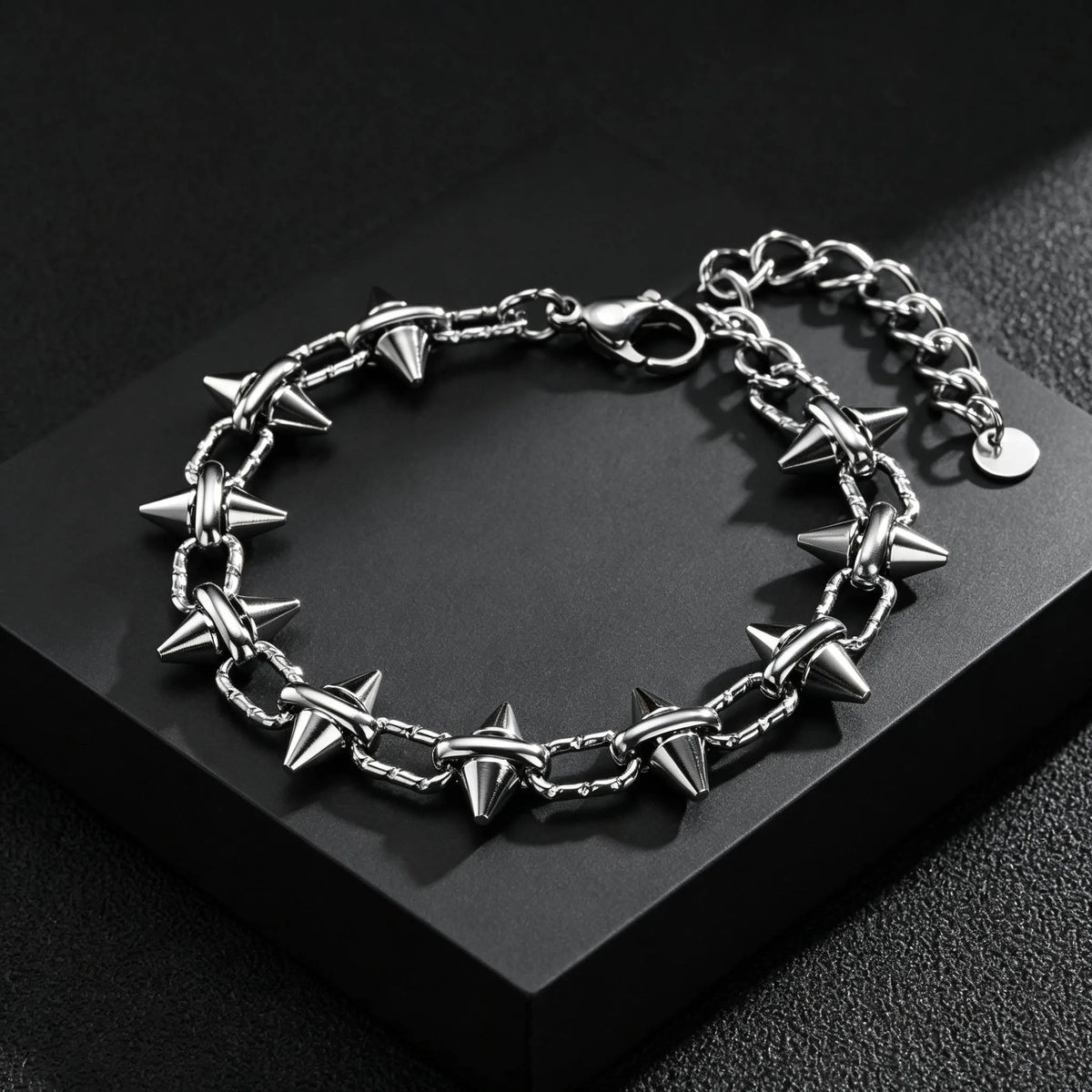 Gothic Spike Rivet Link Bracelet — Stainless Steel