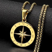 Hollow North Star Round Compass Pendant Necklace for Women Men Stainless Steel Gold Silver Color Chain Necklaces Jewelry Gifts