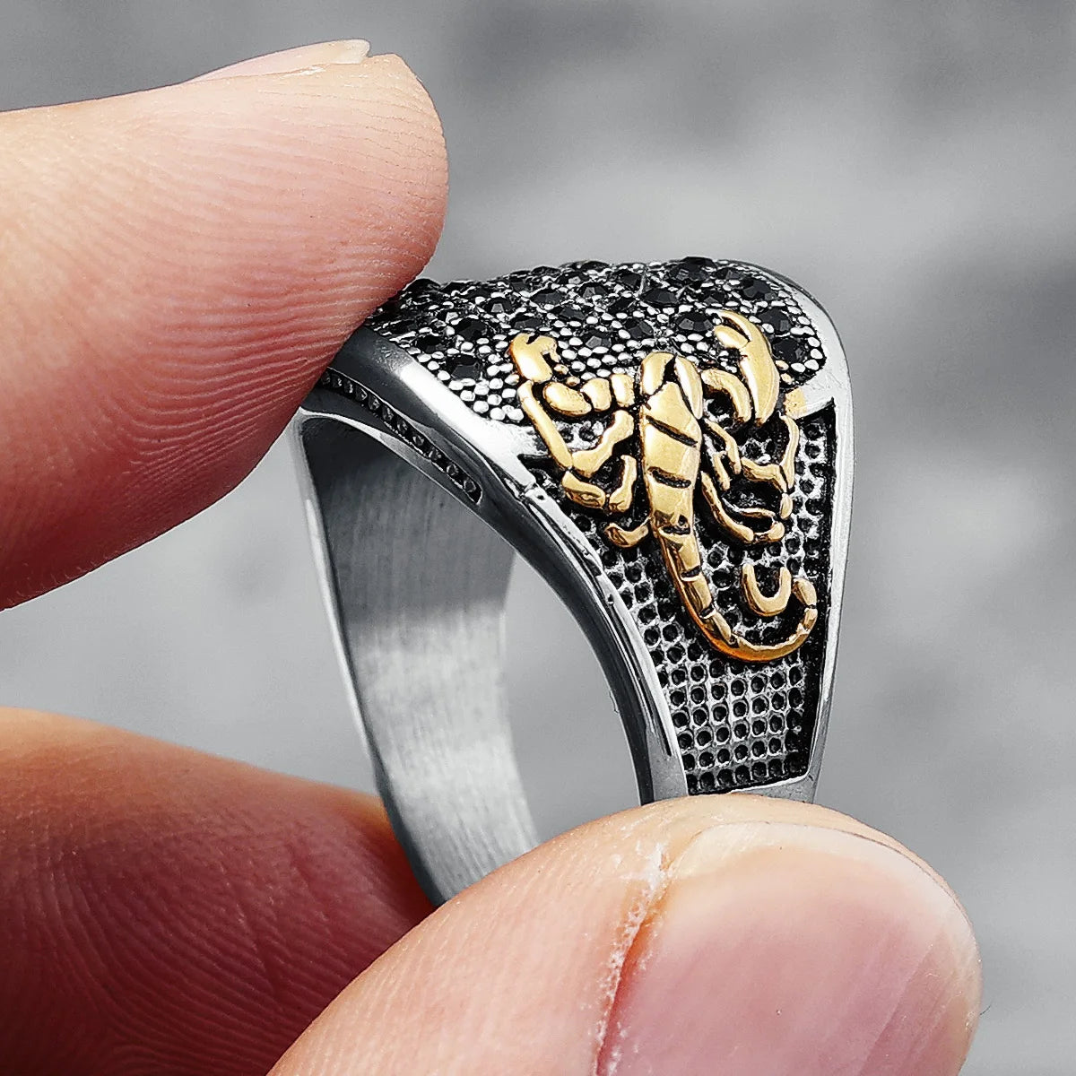 Scorpion Inlaid Rhinestone Ring for Men — Stainless Steel