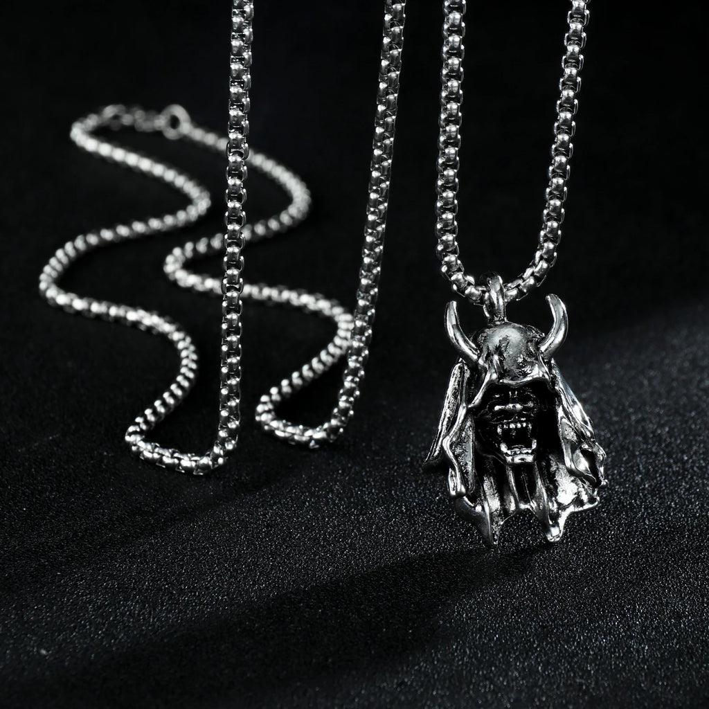 Punk Bull Buffalo Skull Pendant Necklace For Cool Men Women Stainless Steel Long Chain Necklace Party Gift Hip Hop Jewelry