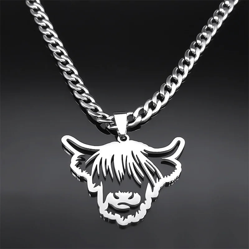 Highland Cattle Cow Pendant — Silver