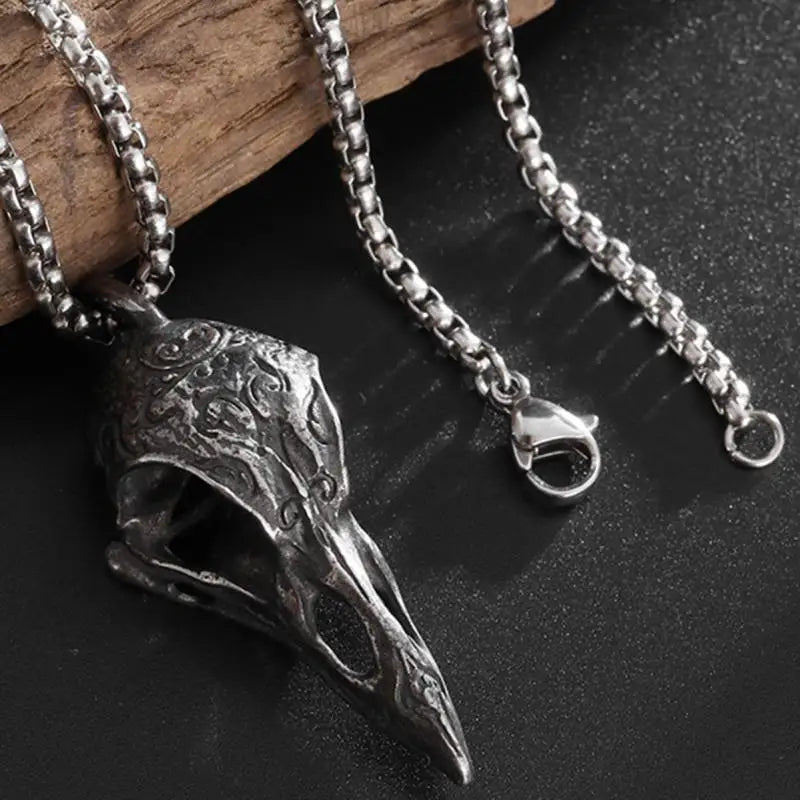 Retro Nordic Style Crow Skull Pendant Animal Bird Necklace For Men Personalized Jewelry Lucky Amulet Gift
