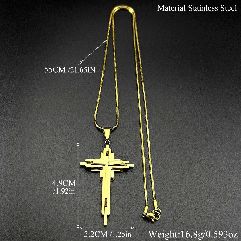 Multi-Layer Jesus Crucifix Pendant Necklace — Stainless Steel