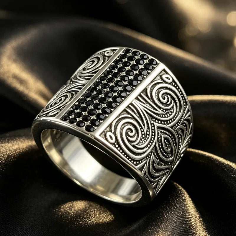 Retro fashion pattern ring domineering trendy men's ring old engraved men's ring