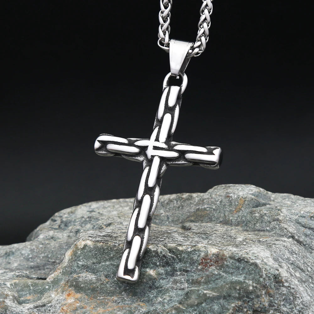 Gothic Vintage Stainless Steel Cross Pendant Necklace For Men Women Punk Hip Hop Unique Cross Necklaces Creative