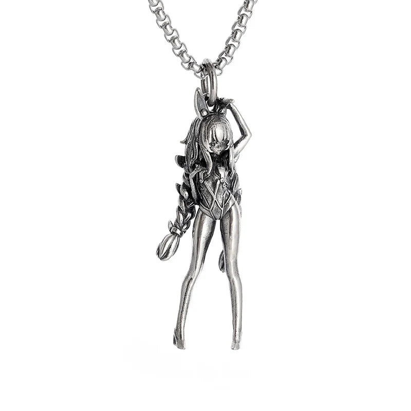 Vintage Punk Mythology Style Metal Sexy Angel Goddess Pendant Necklace for Men Women Classic Mysterious Souvenir Jewelry