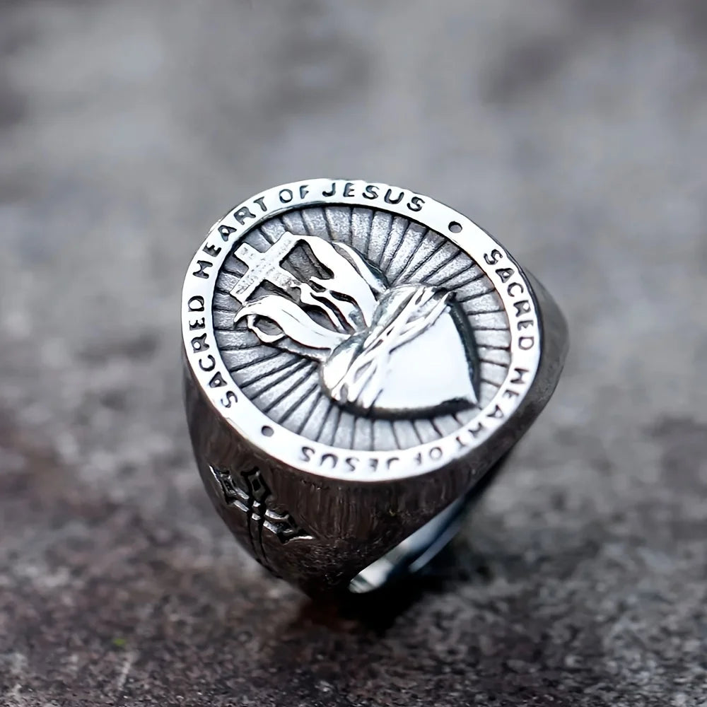 Sacred Heart Jesus Cross Ring for Men and Women — Stainless Steel