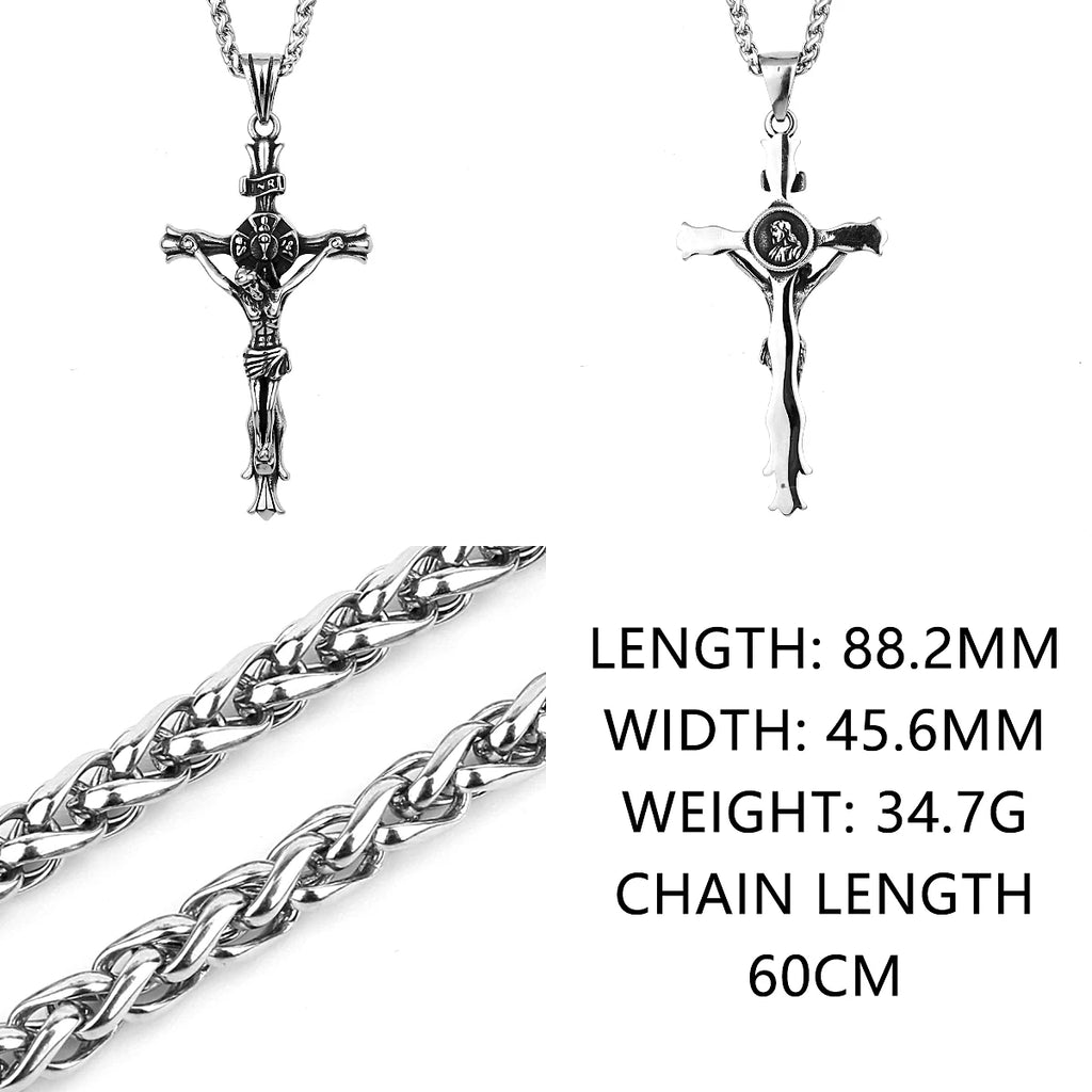 316L Stainless Steel Vintage Jesus Cross Necklace Men's Classic Religious Believer Biker Pendant Jewelry Creative Gift
