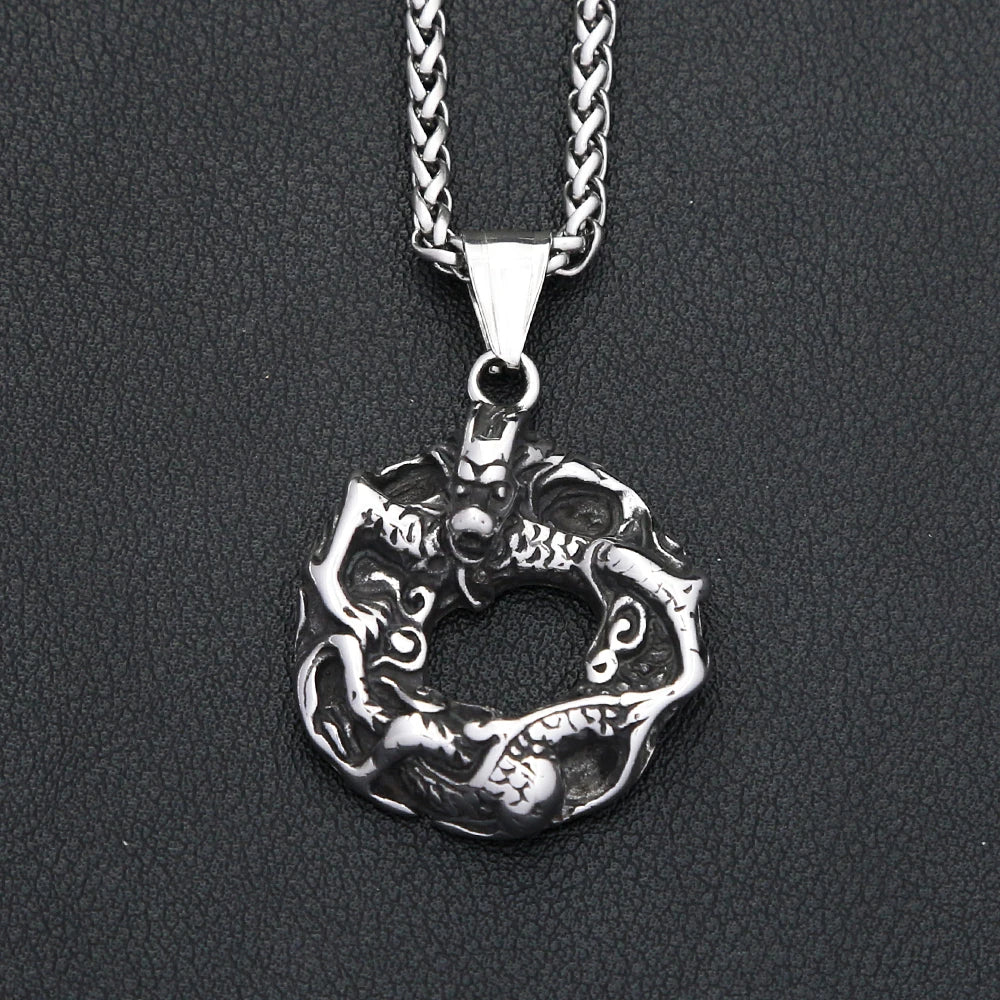 Gothic Cool Black Vikings Dragon Pendant Necklaces For Men Stainless Steel Nordic Animal Necklace Motorcycle Jewelry