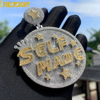 New Iced Out Bling CZ Letter Cross Pendant Necklace Various Design 5A Zircon Two Tone Color Badge Charm Men's Hip Hop