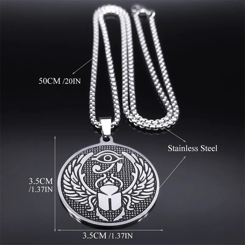 Egypt Scarab Eye of Ra Horus Necklaces for Women Men Stainless Steel Silver Color Protection Necklace Jewelry collares