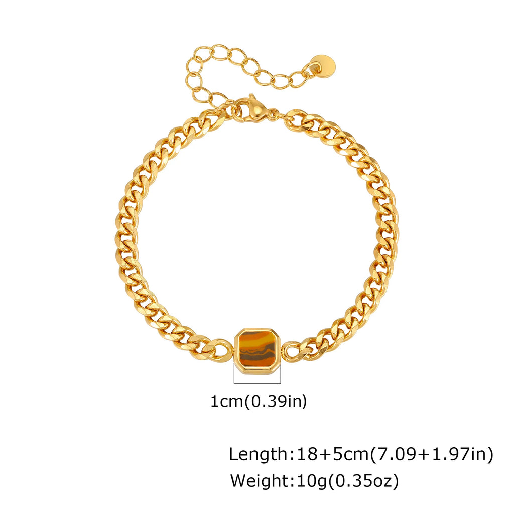 Trendy Stainless Steel Cuban Chain Bracelet for Men, Fashion Square Charm Waterproof Bracelet, Punk Classic Jewelry Gift